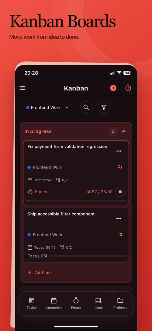 Kanban board on mobile