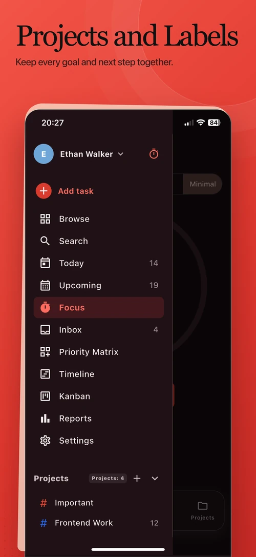 Projects and labels on mobile