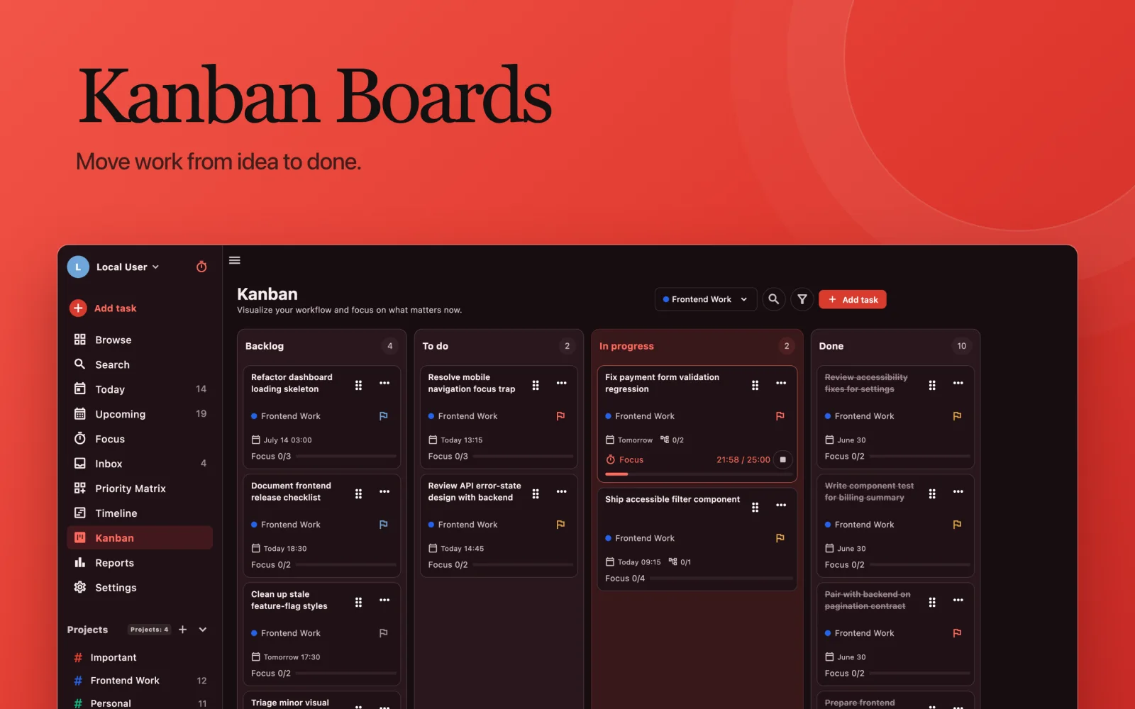 Kanban boards in the Pomodoist macOS app