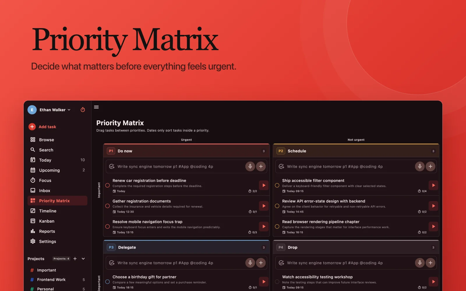 Priority matrix in the Pomodoist macOS app