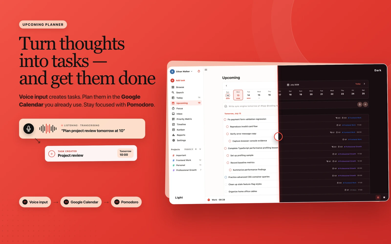 Upcoming planner on macOS in light and dark mode