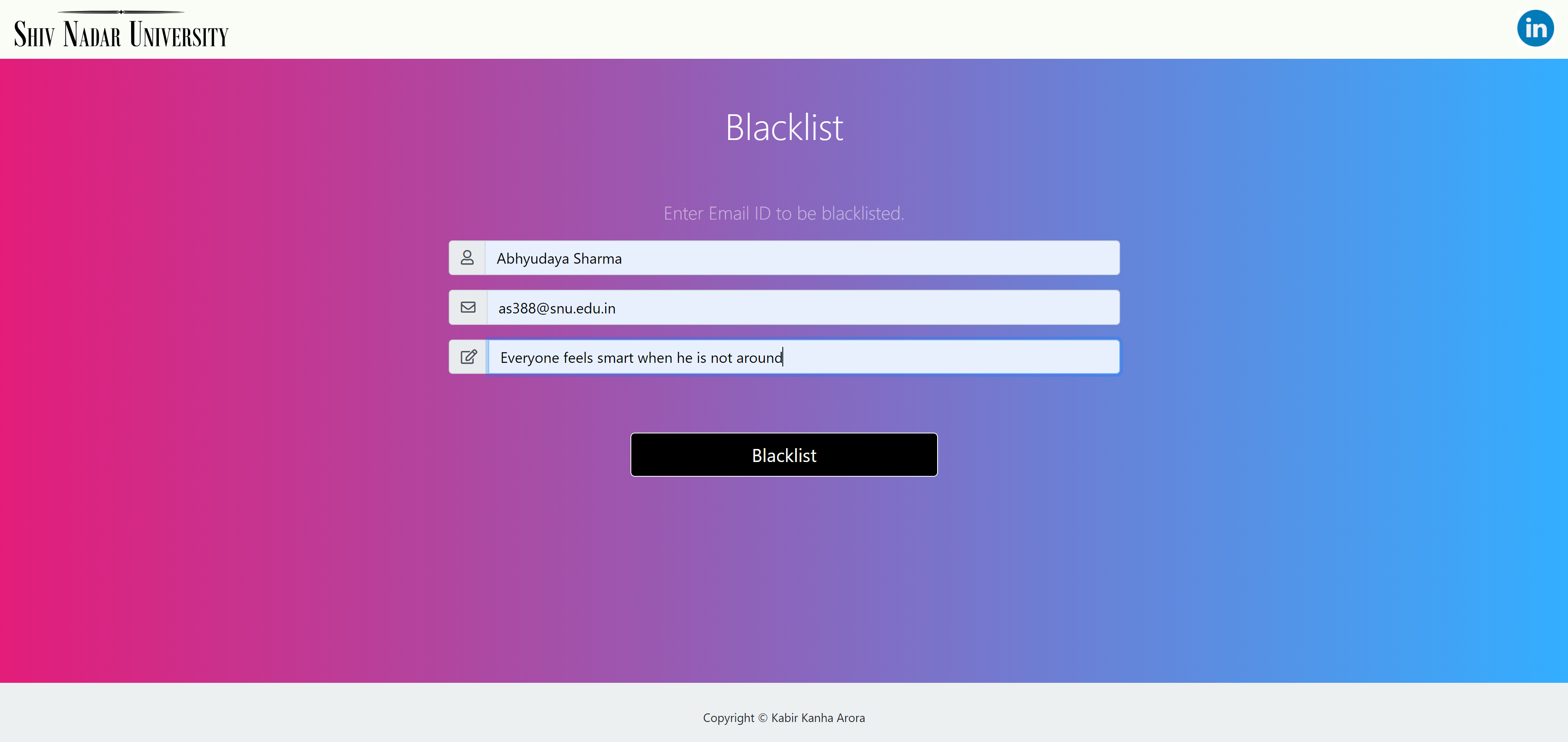 Blacklist Page