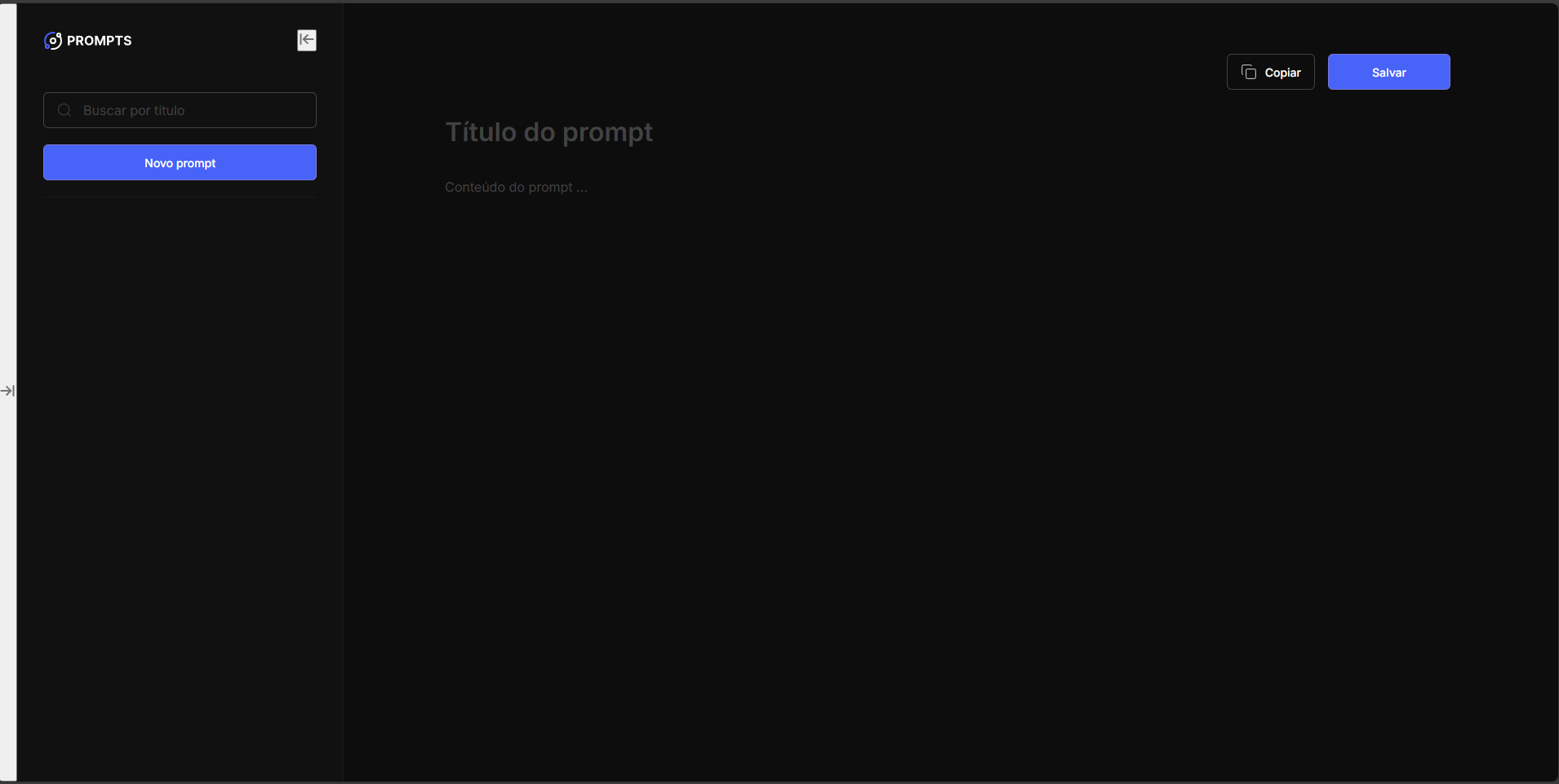 Prévia do projeto Gerenciador de Prompts