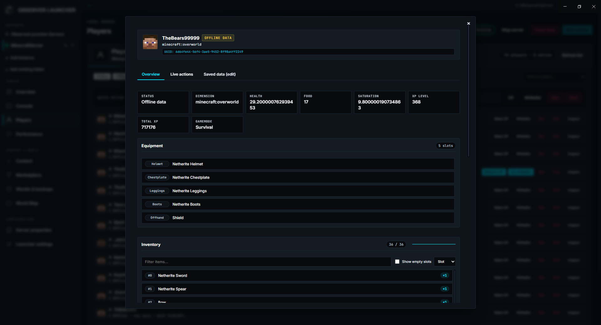 Player inspector