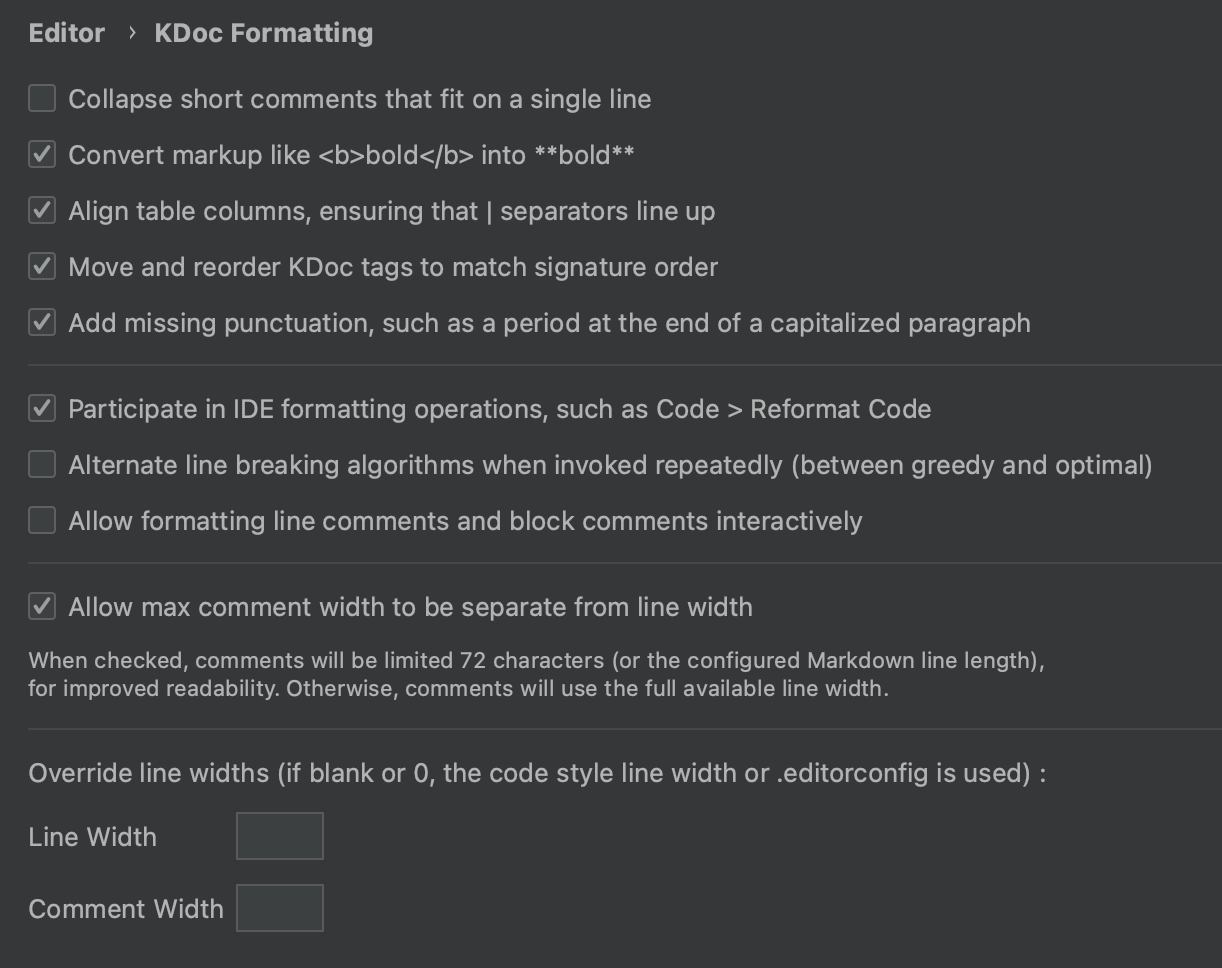 KDoc Formatter settings