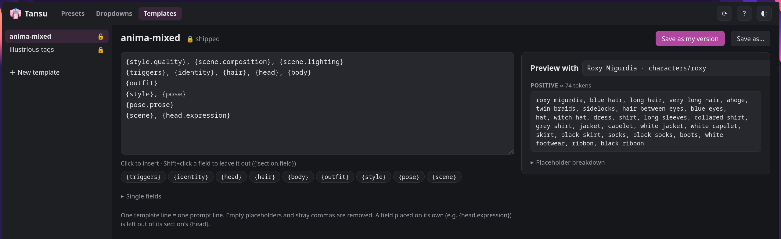 Tansu templates page