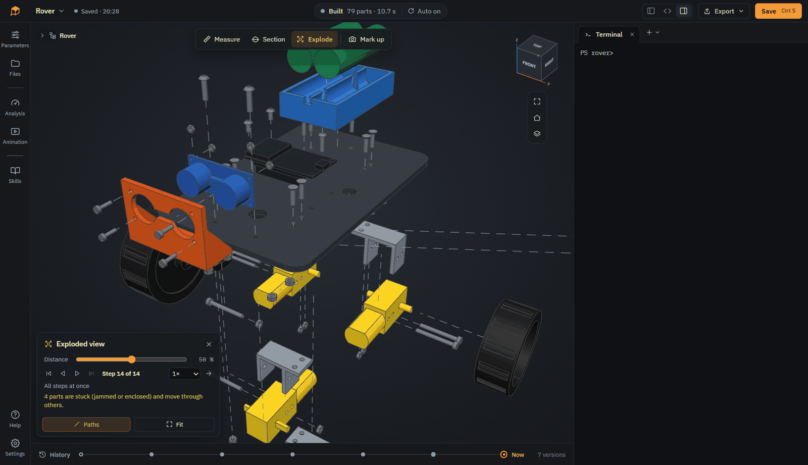 Exploded view of the rover