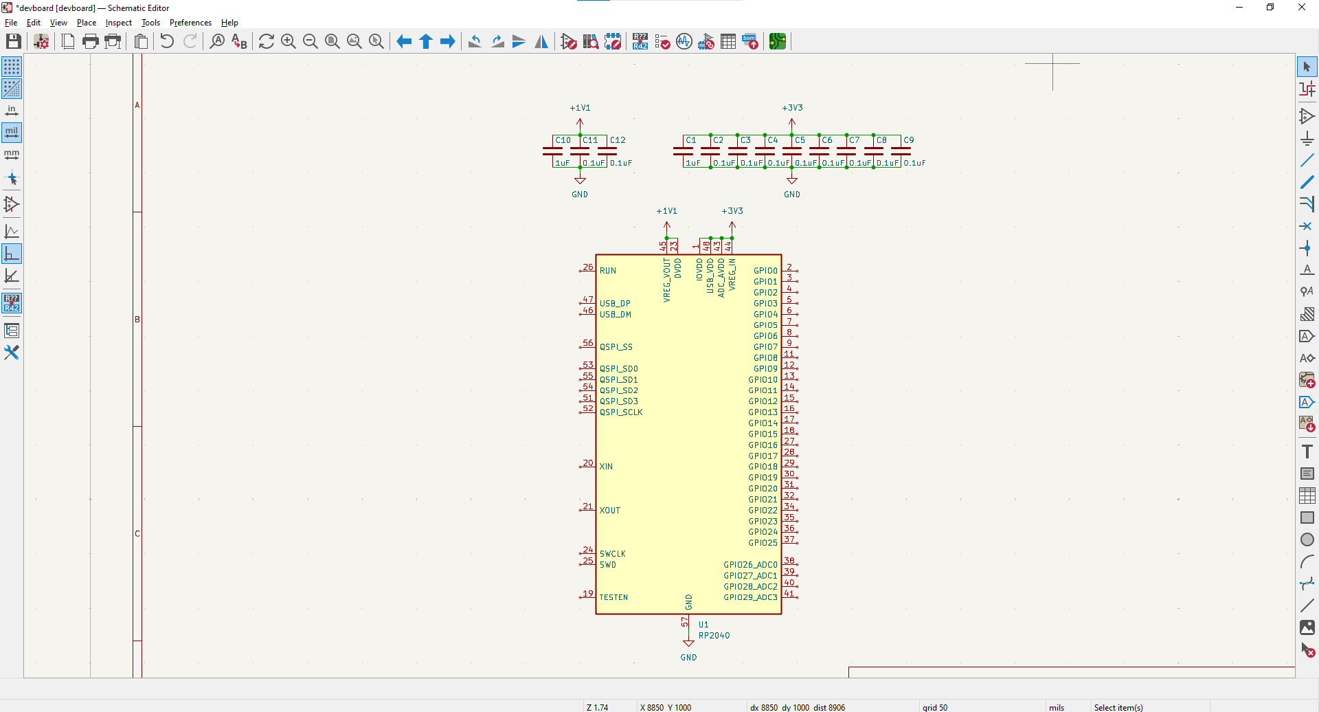GND wired to the RP2040