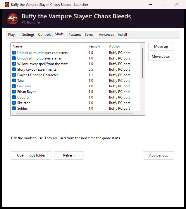 Launcher Mods tab