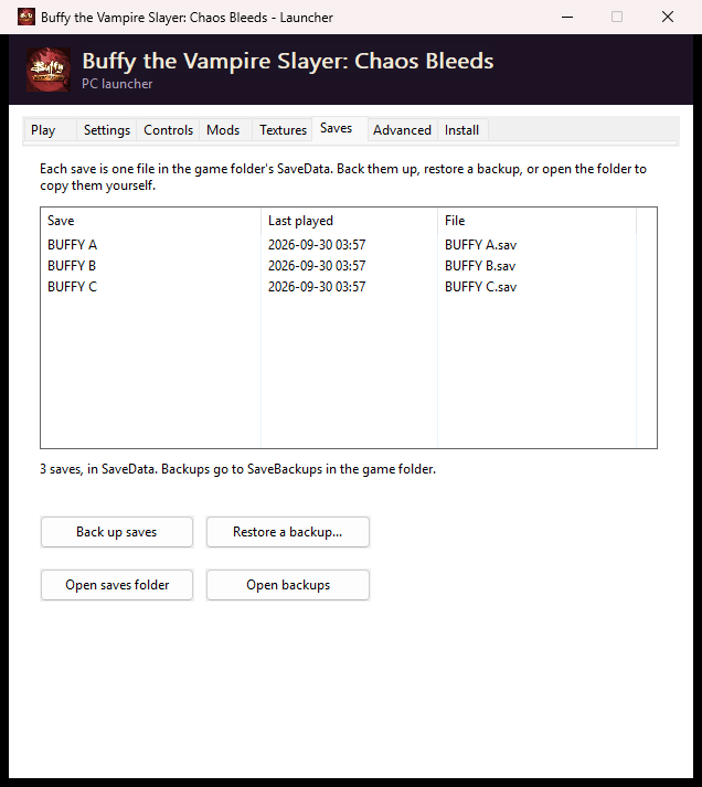Launcher Saves tab