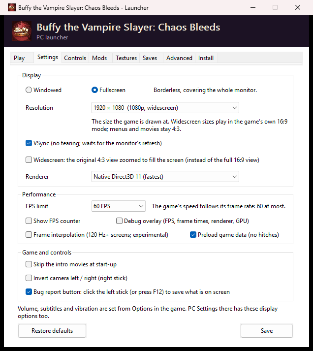 Launcher Settings tab