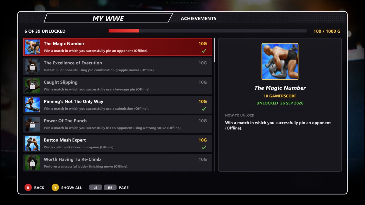 MY WWE → ACHIEVEMENTS