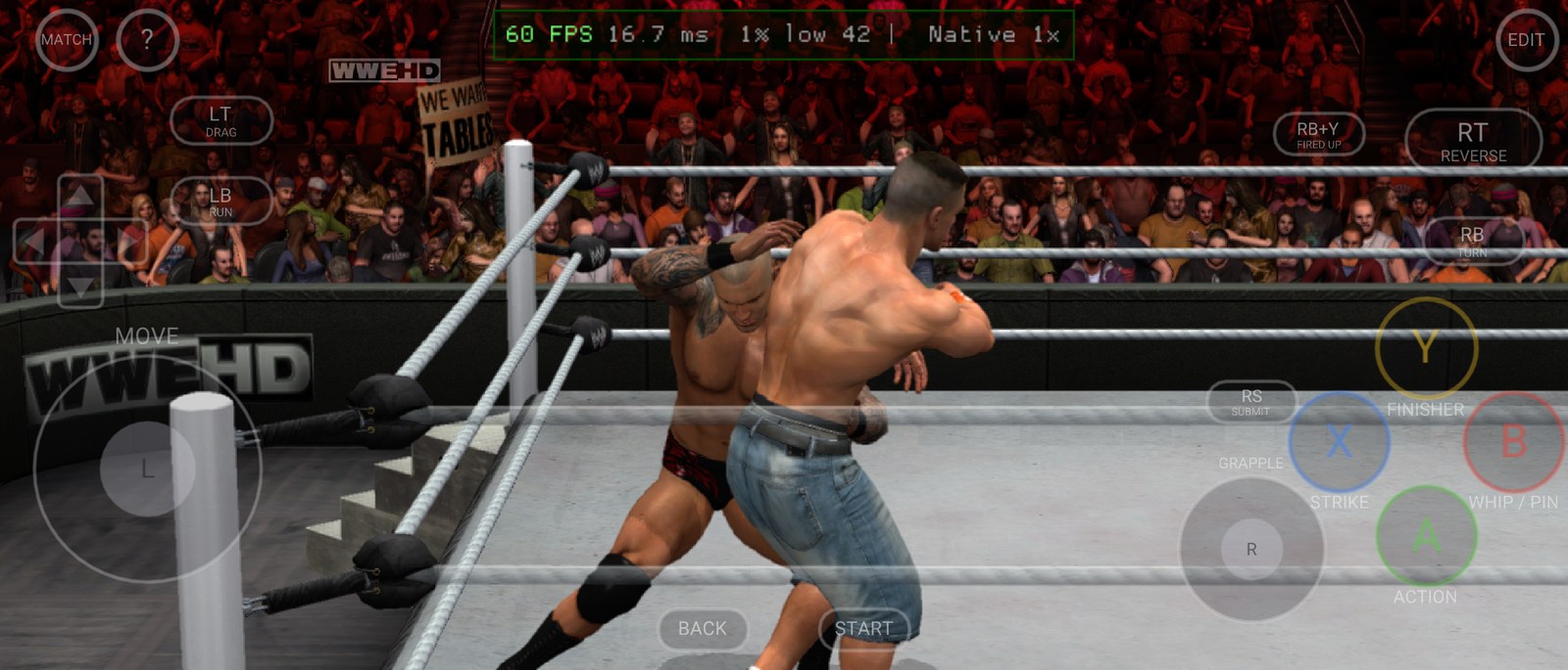 A match on a phone with touch controls