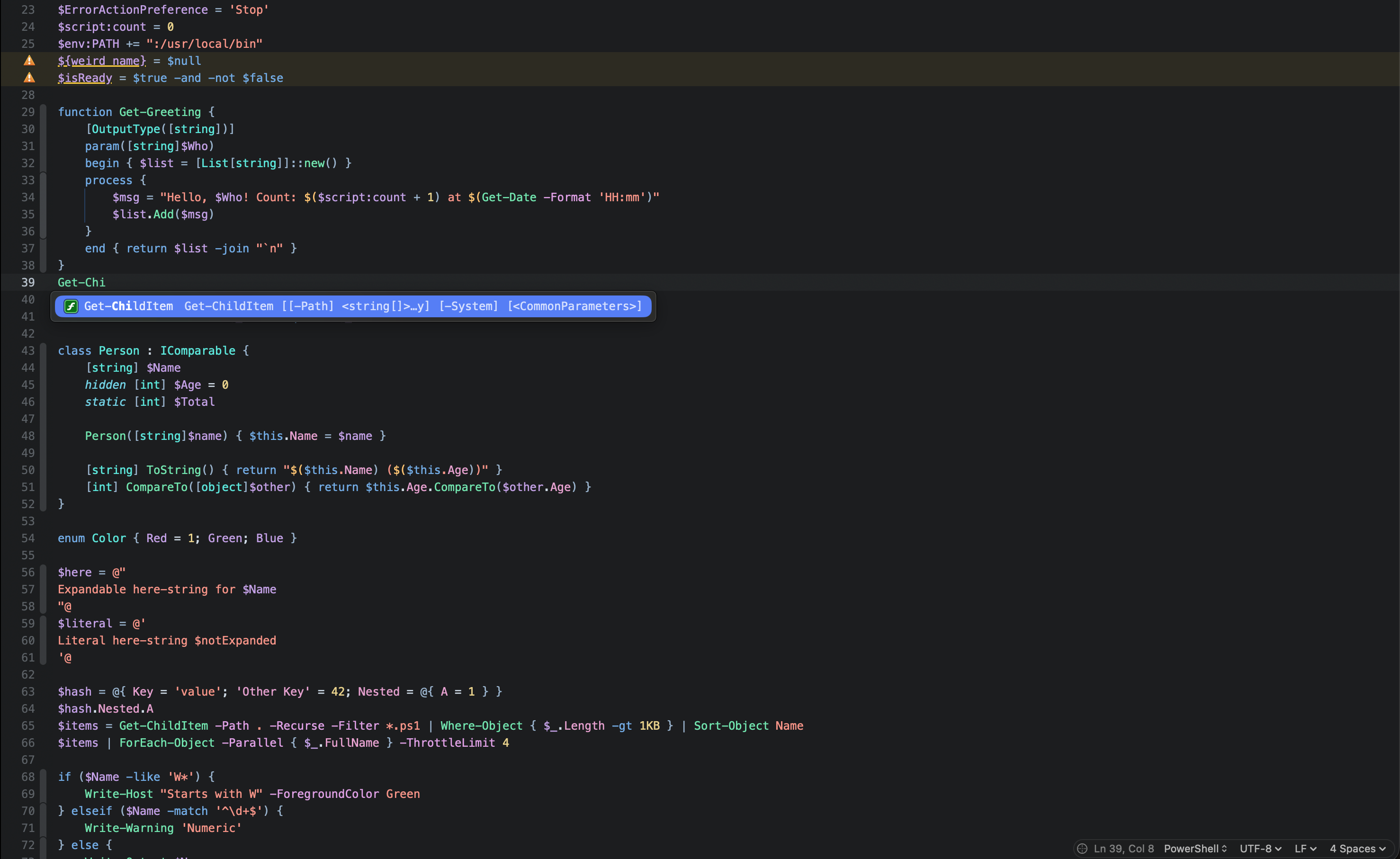 Syntax highlighting and completions