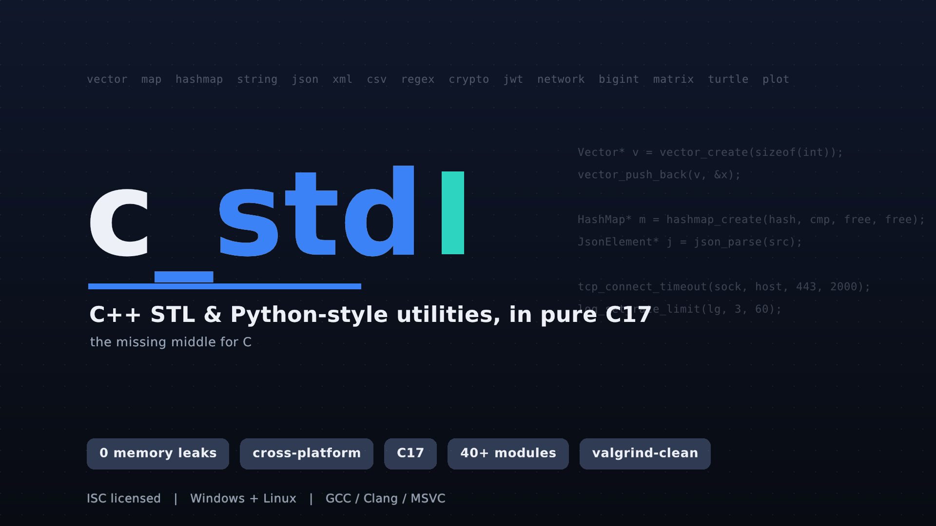 c_std — C++ STL & Python-style utilities, reimplemented in pure C17