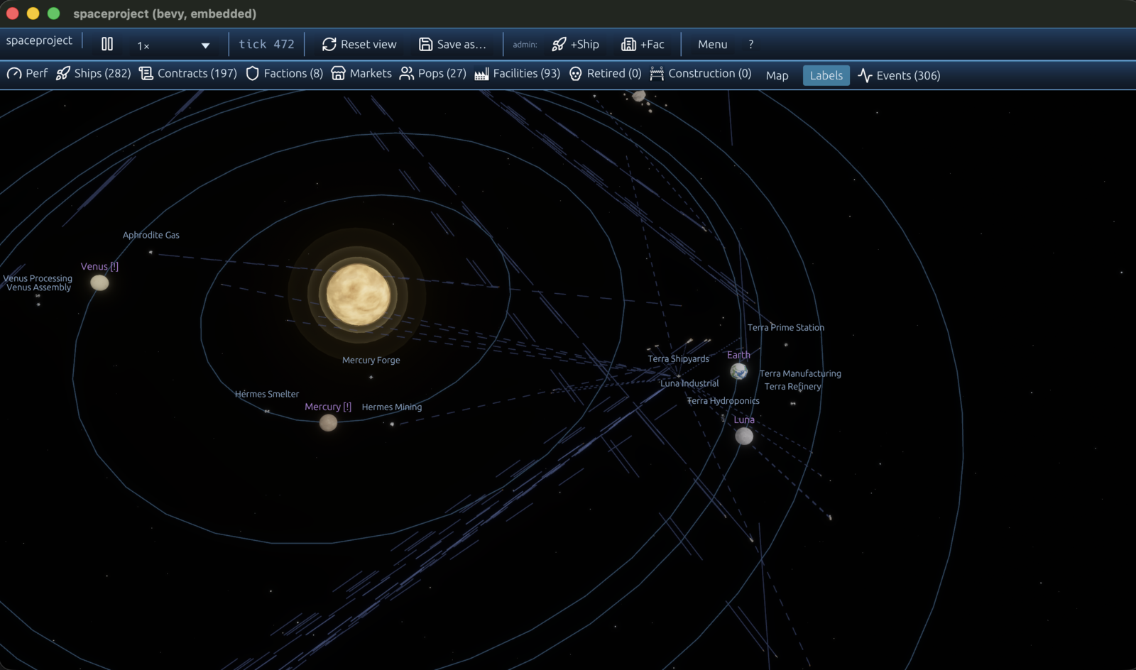 The Space Project β inner solar system with live ship trails