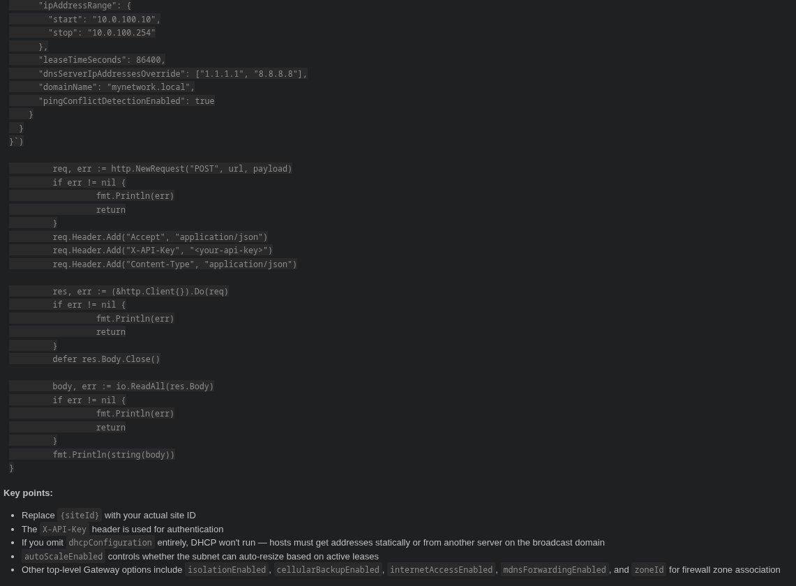 Go code example continued with key points