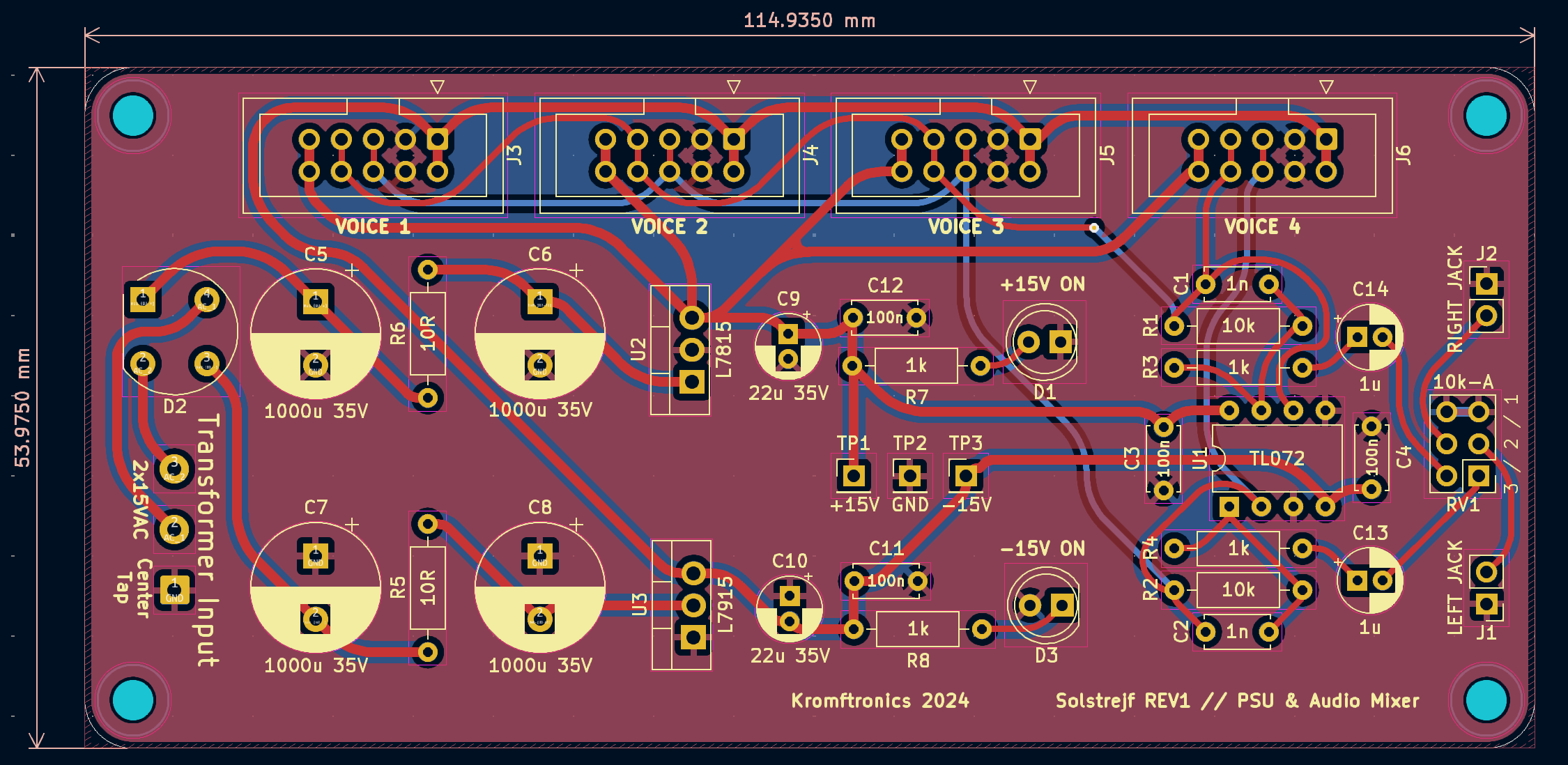 PSU/audio-mixer PCB