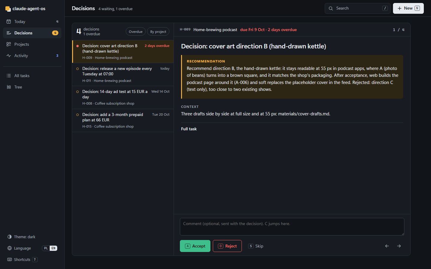 Decision stack, dark
