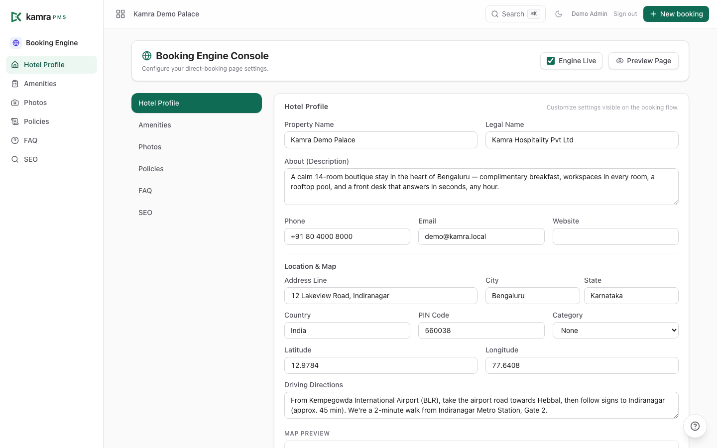 Booking Engine console
