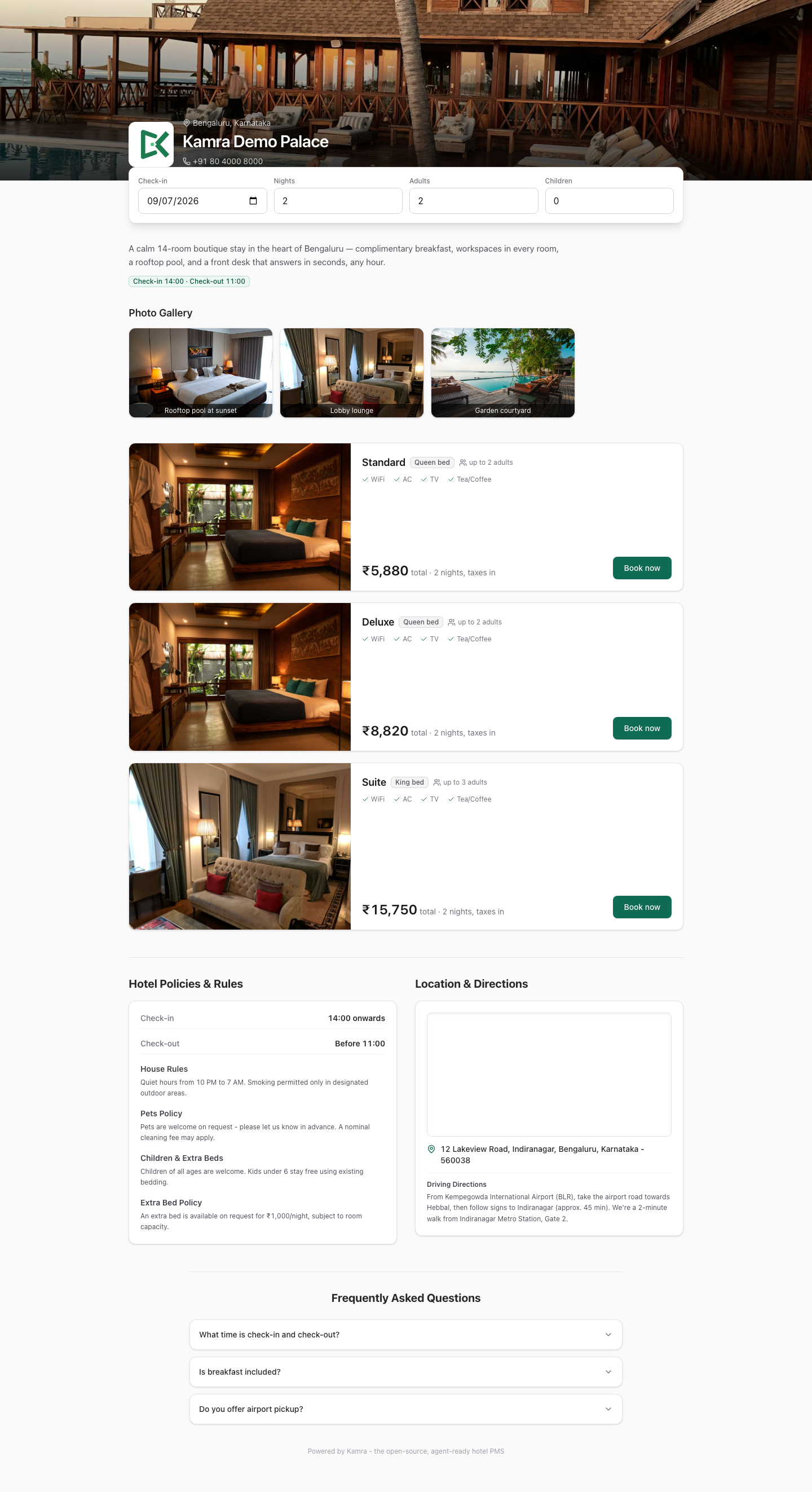 Public booking page