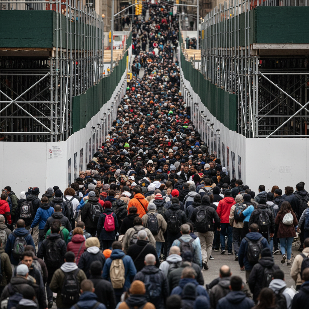 Pedestrian bottleneck illustration from the JuPedSim evacuation project