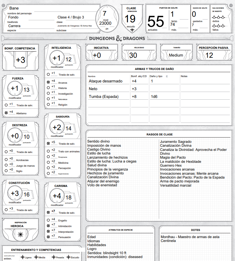Character sheet before and after browser translation