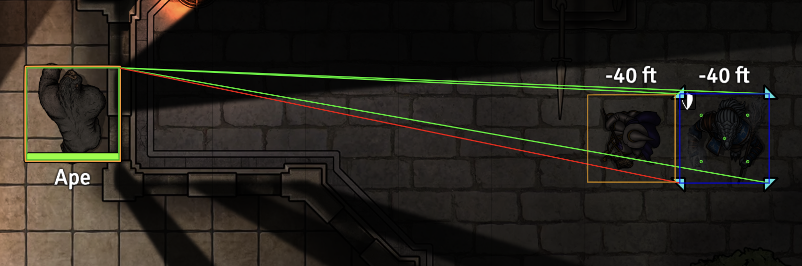 Cover debug lines showing elevated attacker and target sampling with scene levels