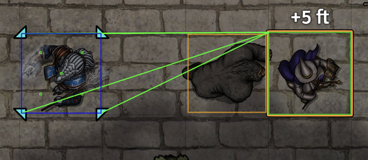 Token hover label showing cover and distance with clear debug lines
