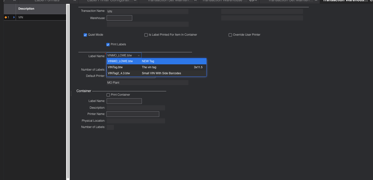 Label Name Dropdown