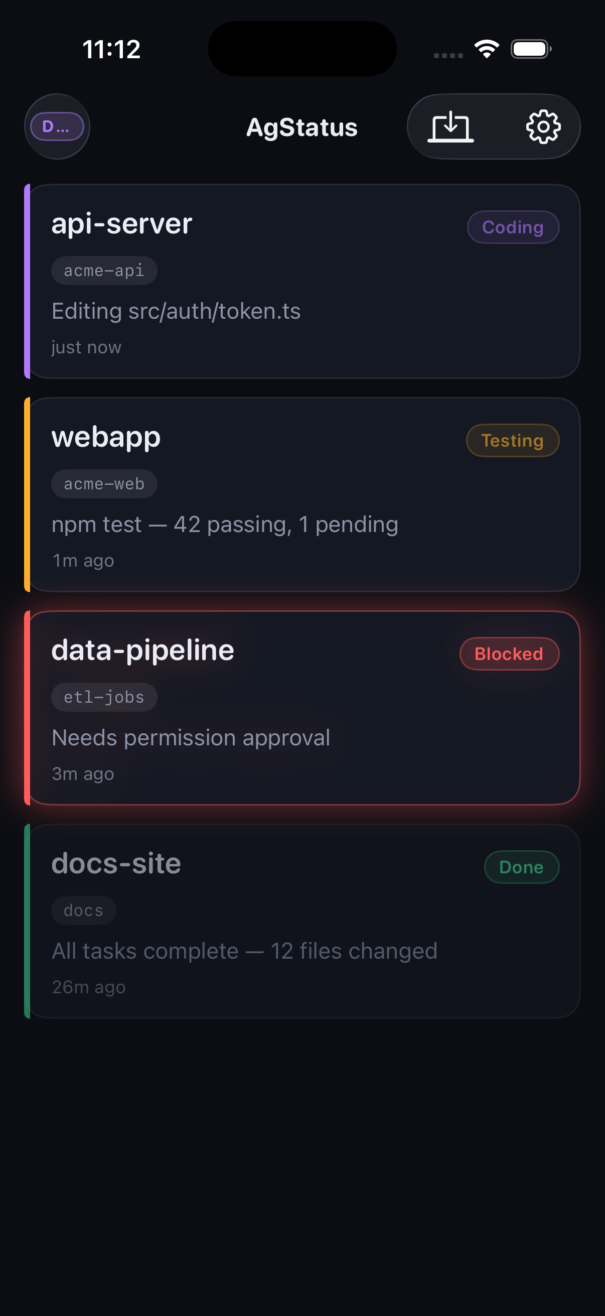 AgStatus iOS — demo mode