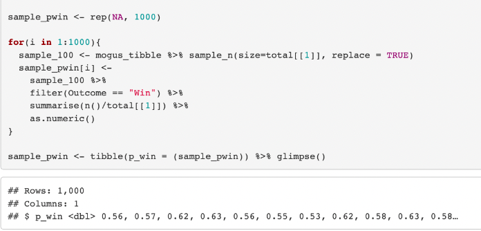 Loop calculating sampling distribution