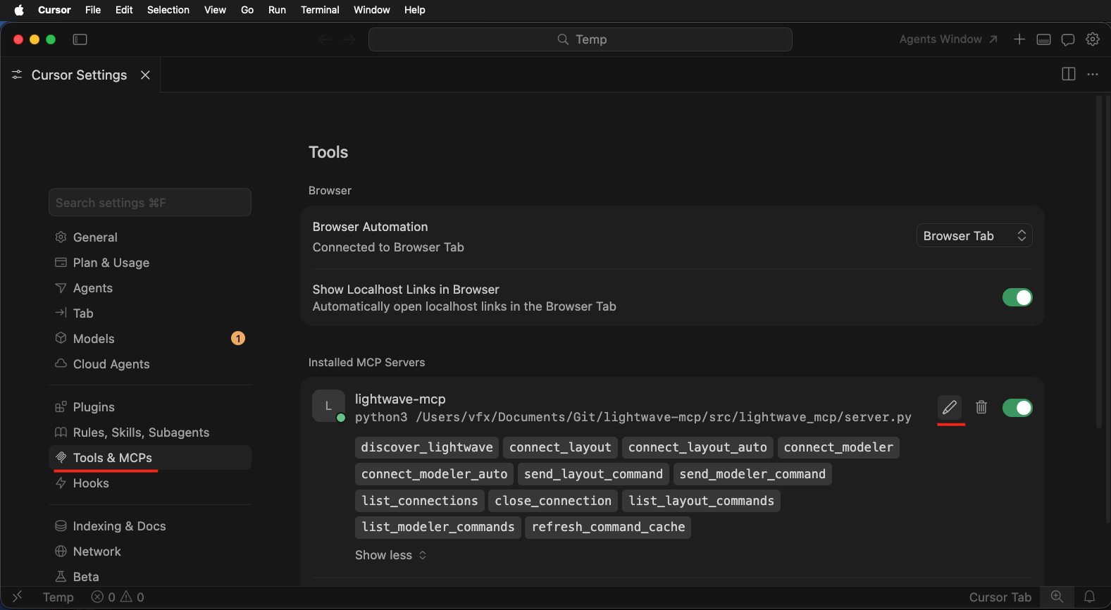 Cursor MCP JSON
