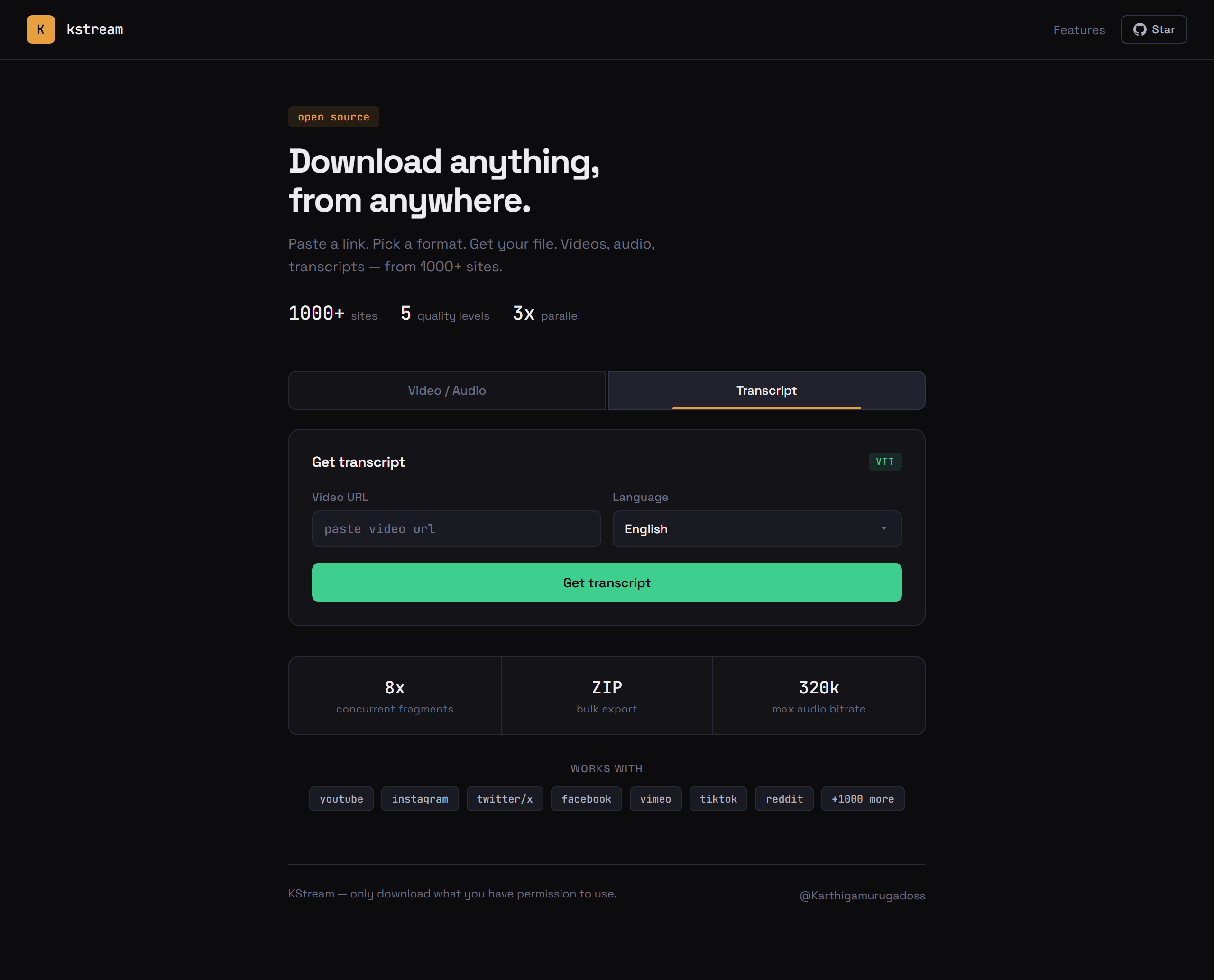 KStream Transcript Downloader - Download subtitles and transcripts from videos