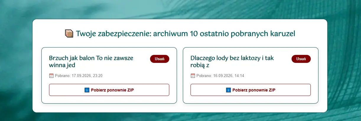 Krok 15 – Panel Archiwum i historia pobrań