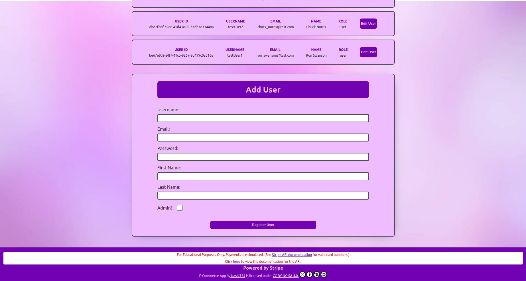 Add user form