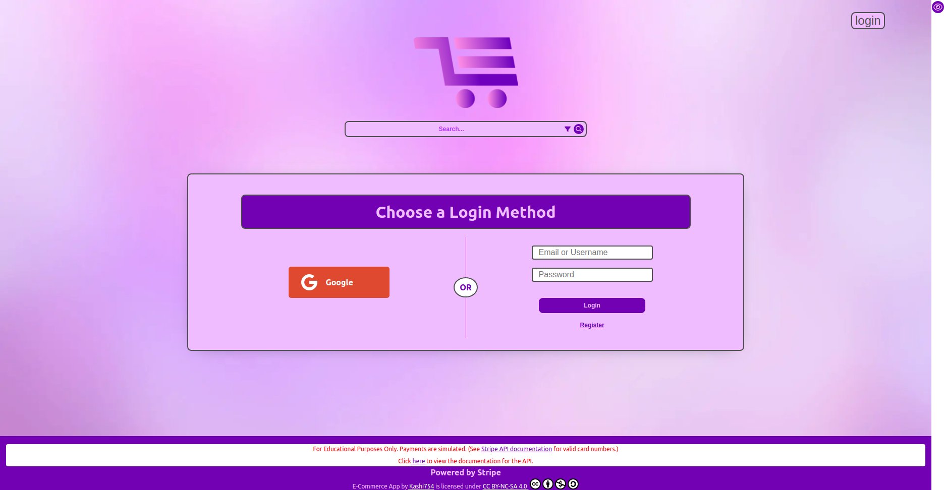 Login page