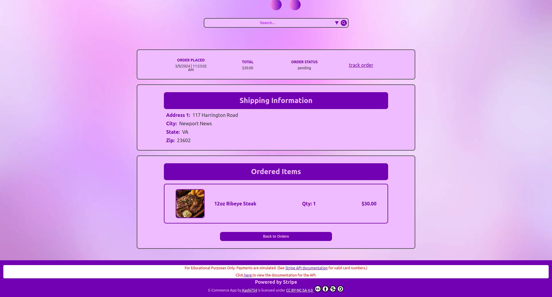 Order page