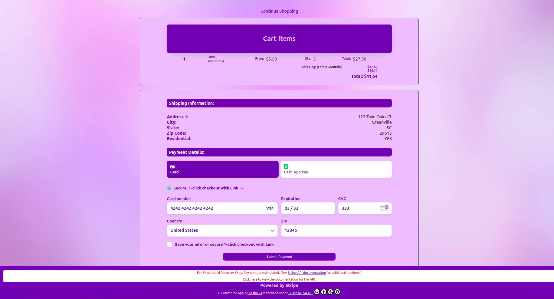 Payment page