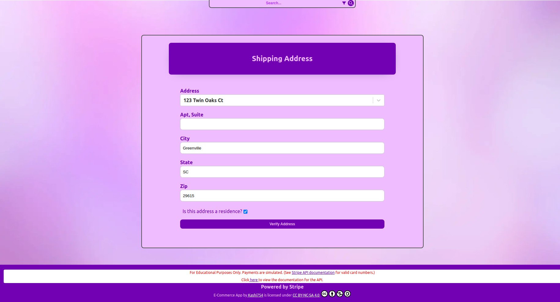 Shipping page with forms completed