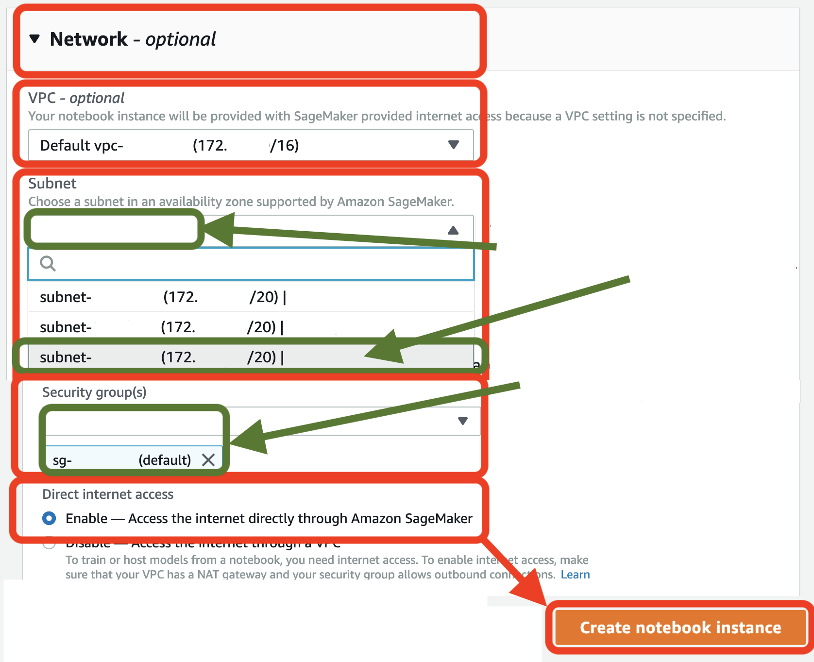 Fill notebook instance