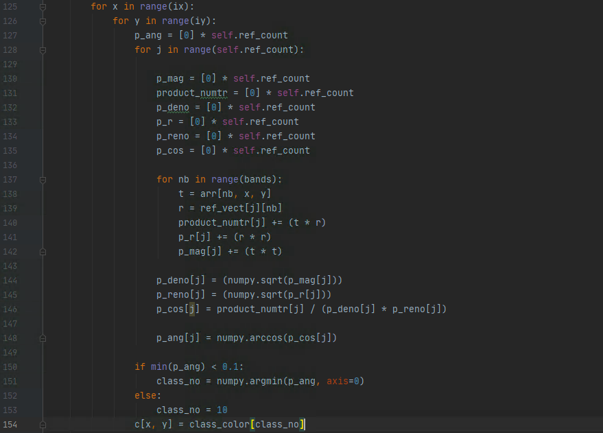 Implementation of the Spectral Angle Mapper algorithm