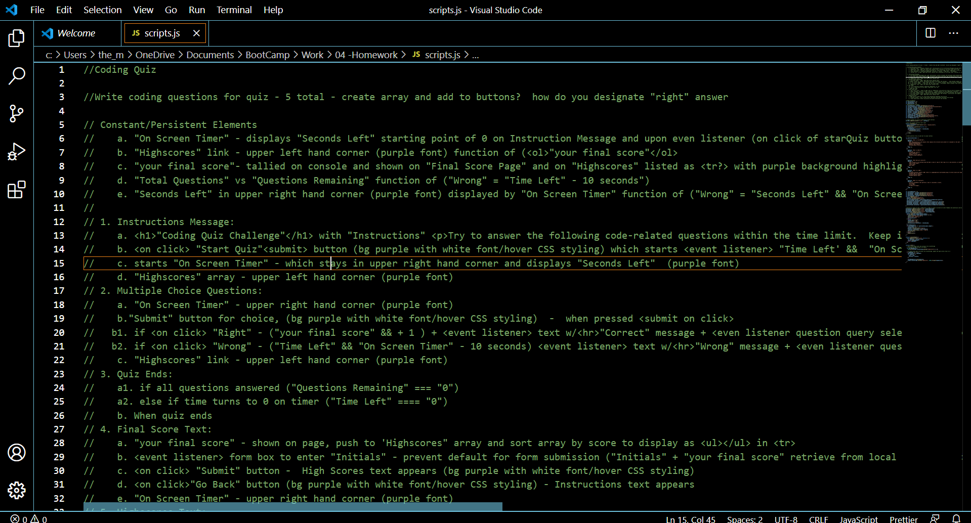 Screenshot of finalized JavaScript Code
