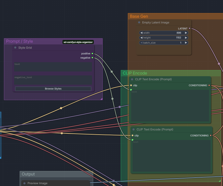 Node wiring — Style Grid connected to CLIP Text Encode