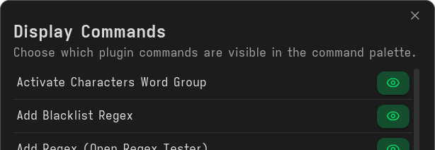 Display Commands settings for hiding unused commands