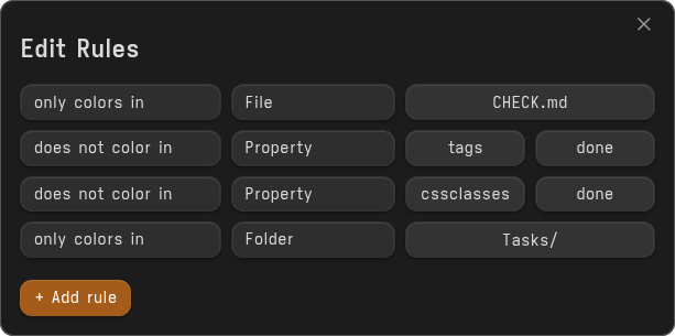 Edit rules modal for a single entry or word group