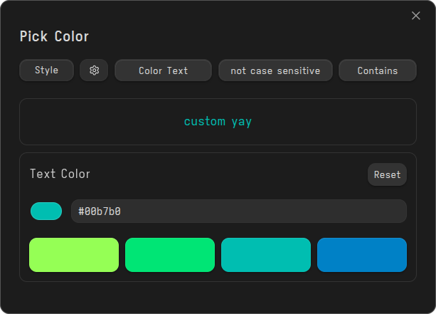 Pick Color modal with custom swatches