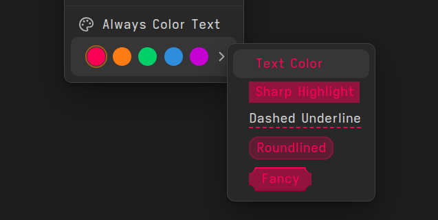 Quick Styles applied to selected text from the right-click menu