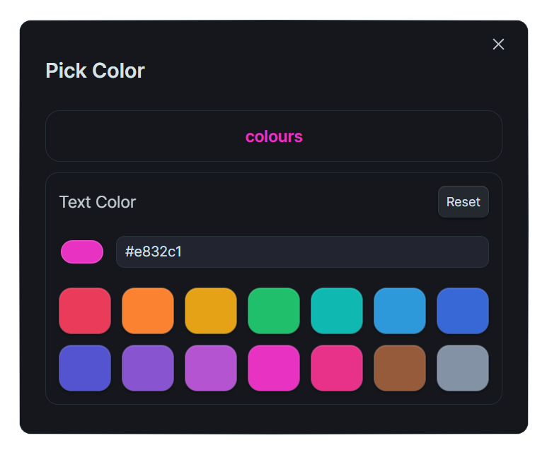 color picker modal with single panel