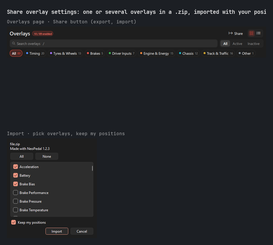 Share overlay settings